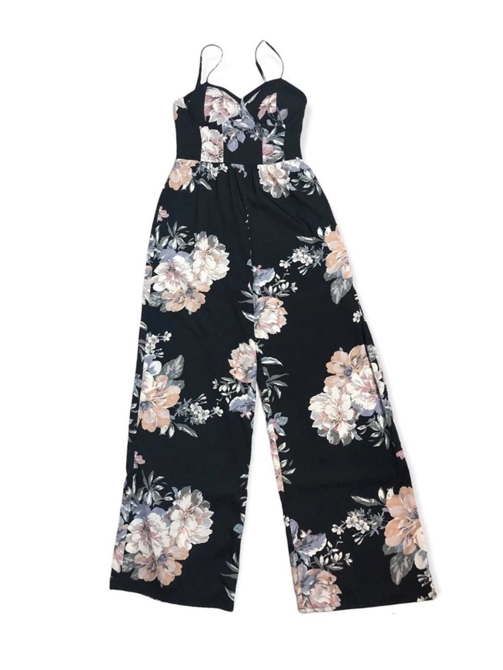 Band of Gypsies Black Floral Spaghetti-Strap Jumpsuit Size XS - Picture 6 of 8